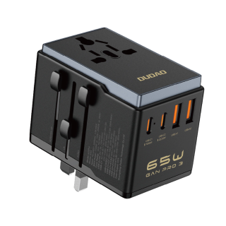 Nabíjecí síťový adaptér - cestovní nabíječka Dudao A65Pro 65W EU - US - JP - AUS - UK 2x USB-C 2x USB-A černá