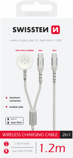 Swissten 2v1 Kabel pro nabíjení Apple Watch a zařízení s USB-C 1,2m bílý