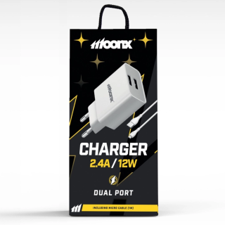 MOONX síťová nabíječka MC02 2.4A 12W 2xUSB + kabel Micro bílá