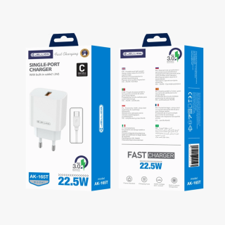 Jellico Síťová nabíječka AK165 22,5W 1xUSB QC3.0 + USB-C kabel bílá