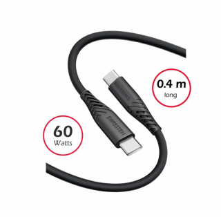 Swissten Soft Silicone USB-C / USB-C kabel 60W 40 cm černý – odolný a flexibilní kabel pro každodenní použití