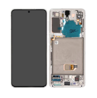 Originál LCD + Dotyková vrstva Samsung Galaxy S21 5G SM-G991 bílý -repasovaný díl vyměněné sklíčko