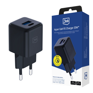 3MK síťová nabíječka Hyper GaN PD QC 4.0 PPS USB-C + USB-A černá