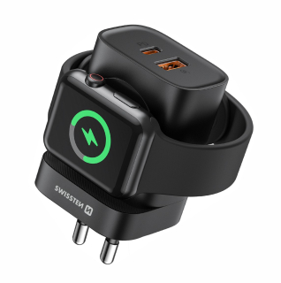 SWISSTEN Síťová nabíječka USB-A + USB-C nabíjení Apple Watch