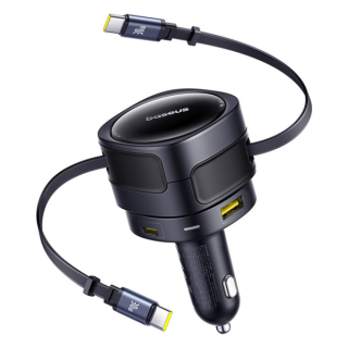 Baseus Enjoyment Max 90W autonabíječka USB-C + C USB-A s 2x navíjecím USB-C kabelem černá