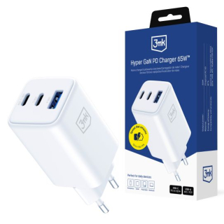 3mk Síťová nabíječka 65W – Hyper GaN Charger PD QC 4.0 PPS 2× USB-C + USB-A bílá