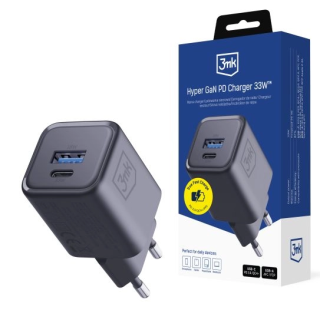 3mk Síťová nabíječka 33W – Hyper GaN Charger PD QC 4.0 PPS USB-C + USB-A černá