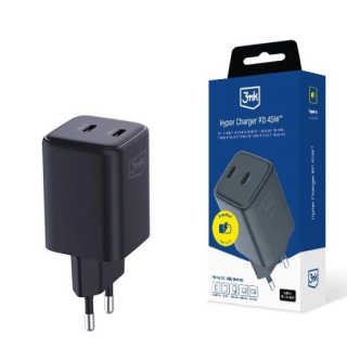 3mk Hyper GaN Charger 45W síťová nabíječka PD QC 4.0 PPS 2× USB-C černá